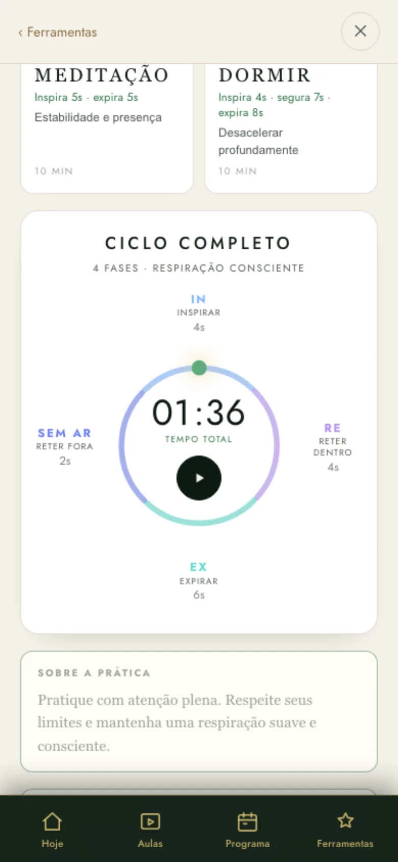 Dojo Breath com o anel das quatro fases da respiração