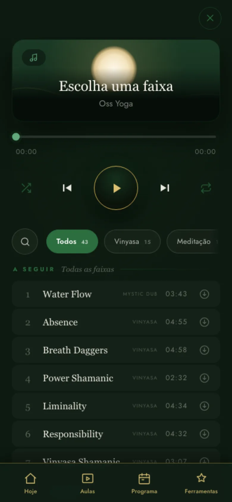 Music do Dojo, com a capa da faixa e a fila de trilhas autorais